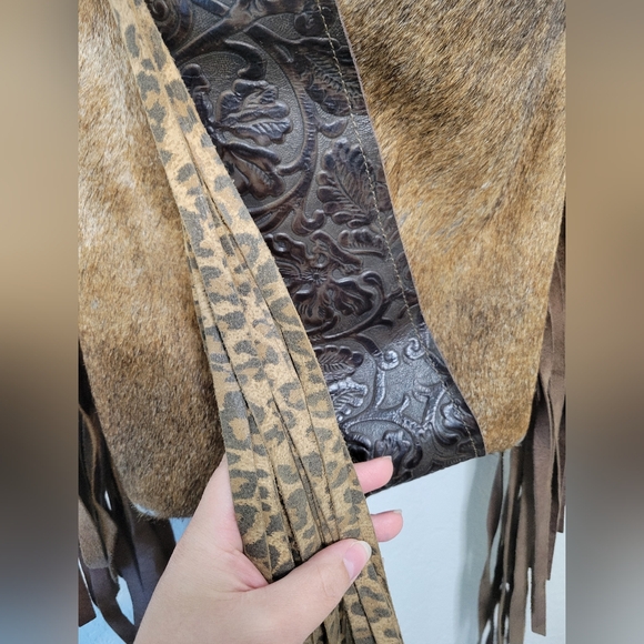 Dancing Cactus Designs Handmade Real Leather Fringe Purse Handbag Bag Cheetah - Picture 7 of 9